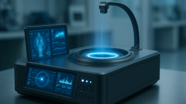 Diagram of resonance quantum scanner analyzing human energy fields.